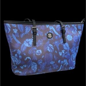 💙NWOT-Christian Lacroix Liliane Blue & Black Tropical Print Faux Leather Tote🖤
